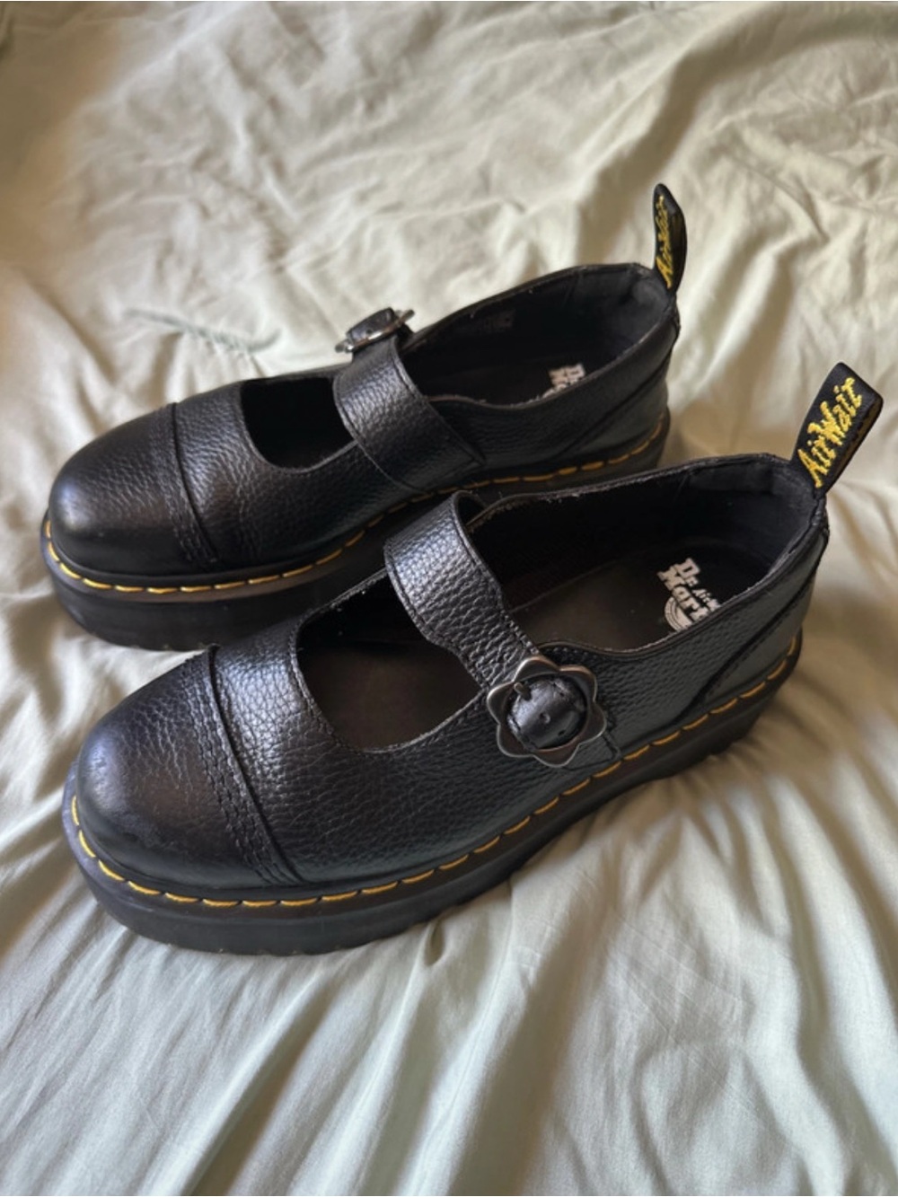 Dr Martens Addina Flower Buckle Leather Platform Shoes